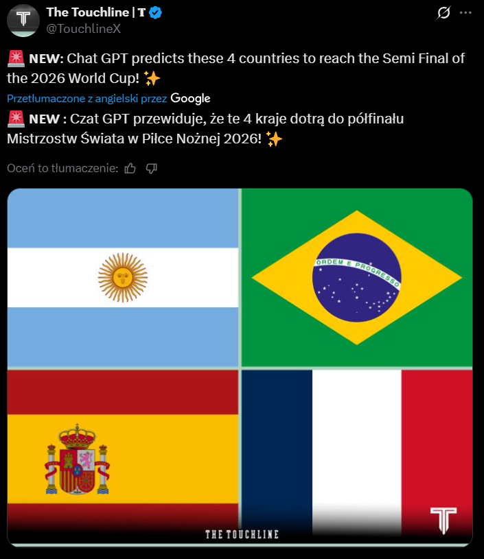 Oto CZTERECH PÓŁFINALISTÓW MŚ 2026 według AI!